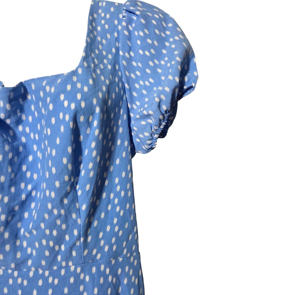 Lily Rose Blue Puff Sleeve Cutout Midi Dress Sz CottageCore Garden Party Flowy - Picture 7 of 7